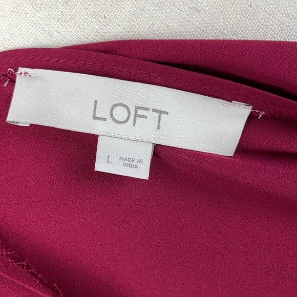 LOFT Long Sleeve Shirt SZ Large Sheer Sleeves with Striping Maroon Red Flowy - Picture 8 of 9